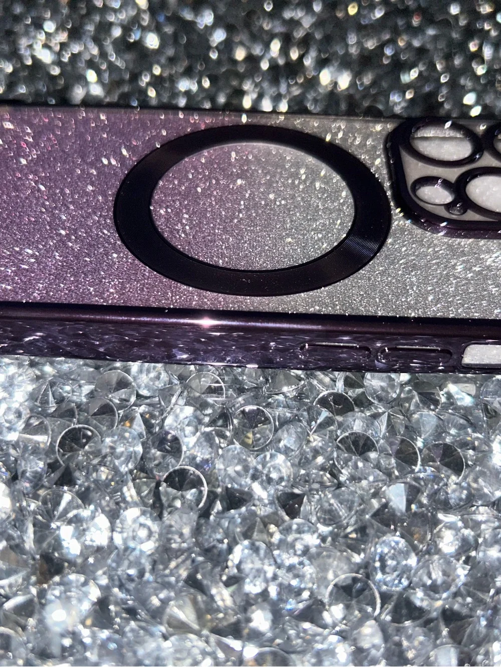 iPhone 15 pro Purple Glitter Magnetic Phone Case with Camera Protection